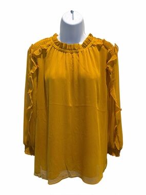 CATO Mustard Yellow Ruffle Blouse size large